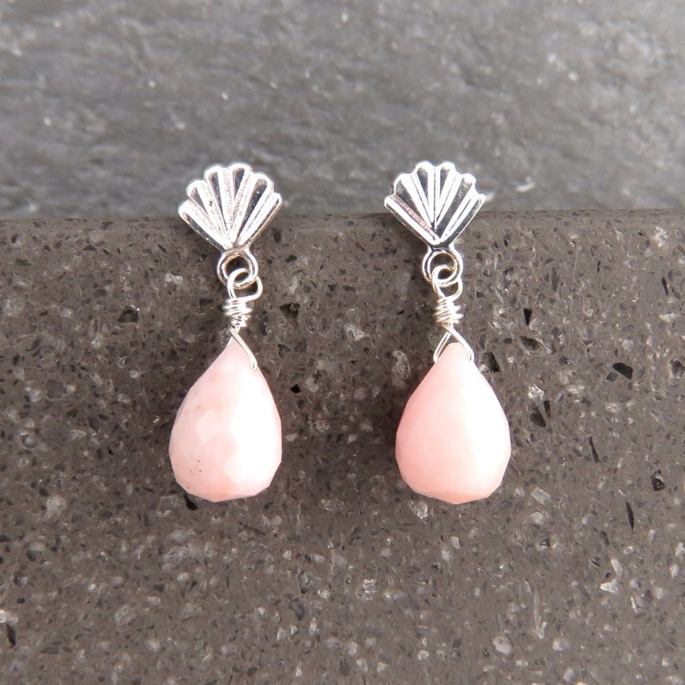 Aphrodite Earrings - Peruvian Pink Opal and Sterling Silver Shell Post Earrings